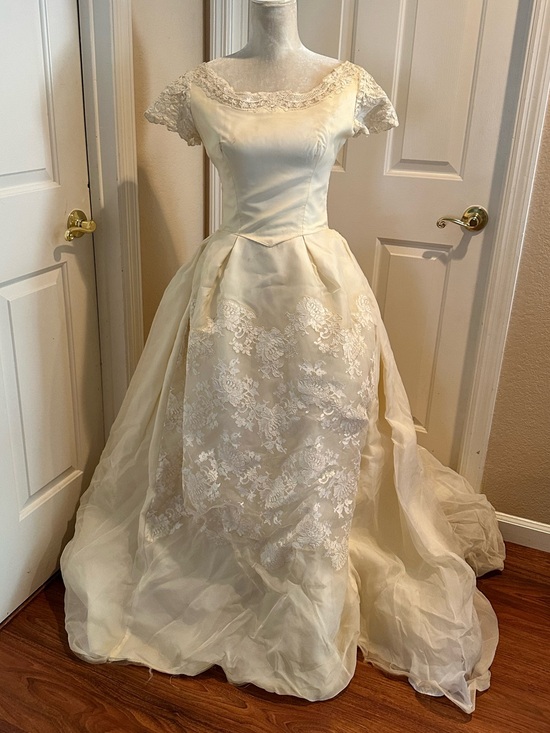 Vintage Dresses & Skirts - 1950’s Ivory Lace-Accent Vintage Wedding Gown
